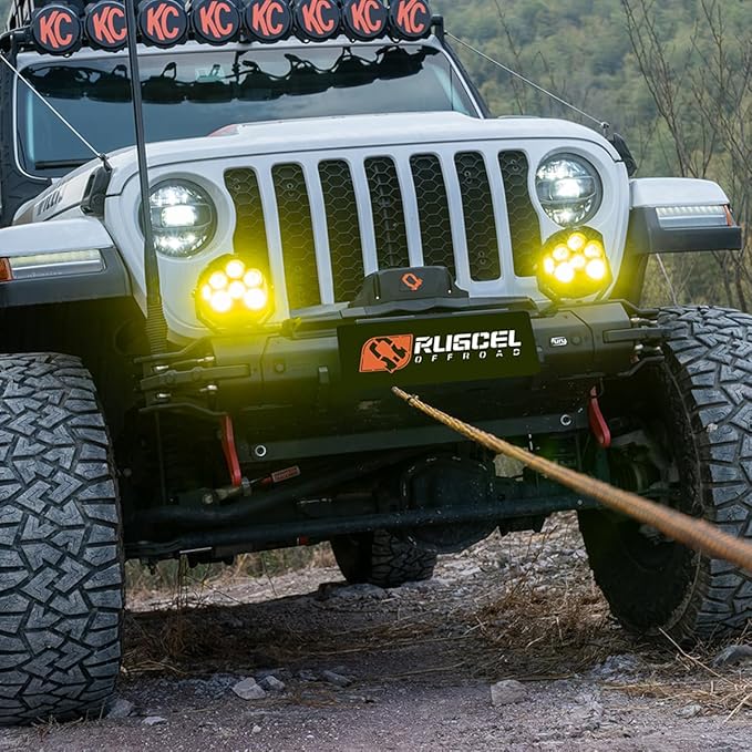 RUGCEL WINCH 12V EMCP Winch 13500lb New Waterproof Electric Synthetic Rope Jeep Winch with Hawse Fairlead,2 in 1 Infrared Remote Control,Dual Color Rope,for Truck SUV