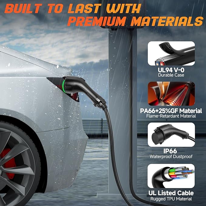 EV Charger Extension Cable, 32Amp 40FT J1772 Extension Cord Compatible with 120V-240V SAE J1772 EV Chargers, Level 1/Level 2 IP66 Heavy Duty Charging Cable for EVs/PHEVs with Carrying Bag