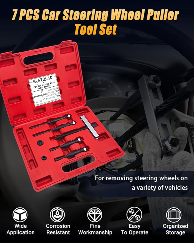 Steering Wheel Puller Set, Car Steering Wheel Removal Tool Kit for Different Vehicles, 1.5 to 3.3 Inch Adjustable Distance