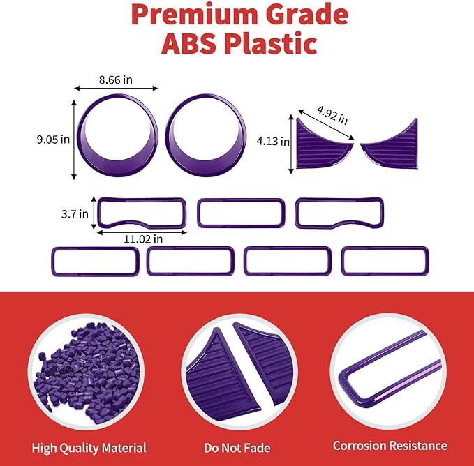 Front Grille Grill Insert+Headlight Turn Light Cover Trim Compatible with 2024-2025+ Jeep Wrangler JL JLU & Gladiator JT Exterior Accessories,Not Fit for JL Sport & Sports (Purple)