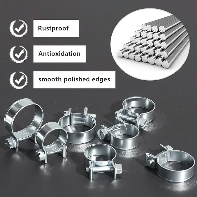 10-12MM Fuel Injection Hose Clamps 13/32"-15/32" Gas Line Clamps Pipe Clamp for Automotive Diesel Petrol Pipes