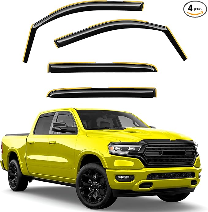 in-Channel Window Rain Guards Fit for Dodge RAM 1500 Crew Cab (New Body Style Includes TRX) 2019-2026 Rain Guard Extra Durable Window Deflectors Vent Visors Vent Shades Truck Accessories