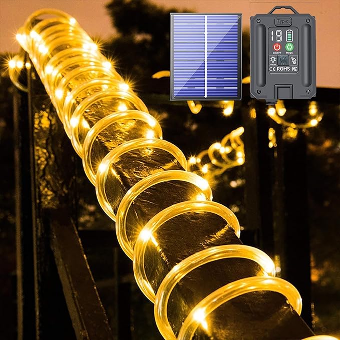 New Upgraded Solar Rope Lights 500 LED 170ft 19 Modes Solar Powered & USB Rechargeable String Lights Outdoor Waterproof with Remote Timer Dimmable for Pool Yard Party Wedding Christmas (500LED-Warm)