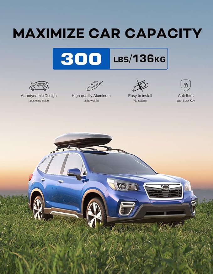 300lbs Lockable Roof Rack Cross Bars Compatible with Subaru Forester 2014-2026 with Raised Side Rails (Not for Wilderness), Heavy Duty Aluminum Roof Rails Crossbars Rooftop Luggage