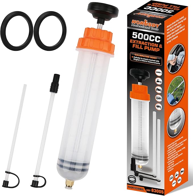 HORUSDY 500CC Fluid Extractor Automotive, Oil Extractor/Oil Syringe, Fluid Syringe Pump Manual Suction Vacuum Fuel Car Transfer