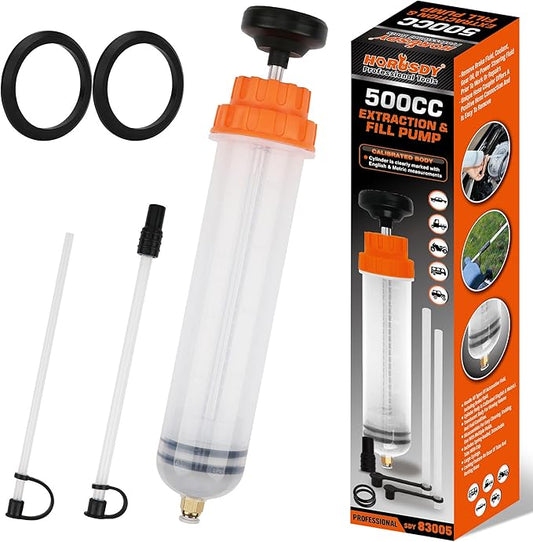 HORUSDY 500CC Fluid Extractor Automotive, Oil Extractor/Oil Syringe, Fluid Syringe Pump Manual Suction Vacuum Fuel Car Transfer