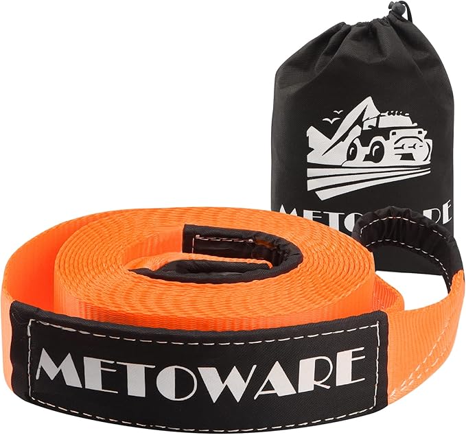 METOWARE Tow Strap 3'' × 30ft Recovery Strap, Heavy Duty Tow Straps with 35,000 lb Capacity, Triple Reinforced Loop Straps, Emergency Off Road Towing Rope, Extreme Water-Resistant (Orange)