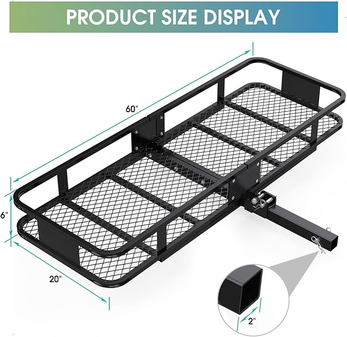 FORWODE 500 LBS Hitch Mount Cargo Carrier Basket, 60"x20"x6" Folding Hitch Cargo Carrier Rack + Waterproof Cargo Bag 16 Cubic Feet(58"x19"x24")
