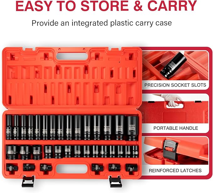Hex Bit Impact Socket Set,35 PCS 1/2" Drive Deep and Shallow Impact Socket Set,Metric (Shallow 8-32mm and Deep 10-32mm) Sizes Socket with Durable Case for Automotive Mechanic