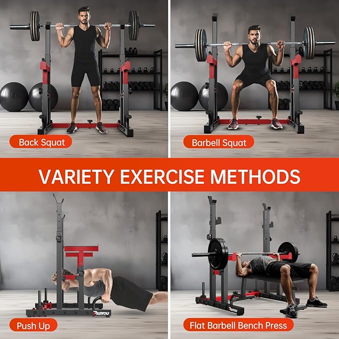 PASYOU Adjustable Squat Rack, Heavy-Duty Gym Rack Stand, Multi-Function Weight Rack Stand with Spotters, Push Up Portable Strength Training Dumbbell Rack, Max Load 550lbs