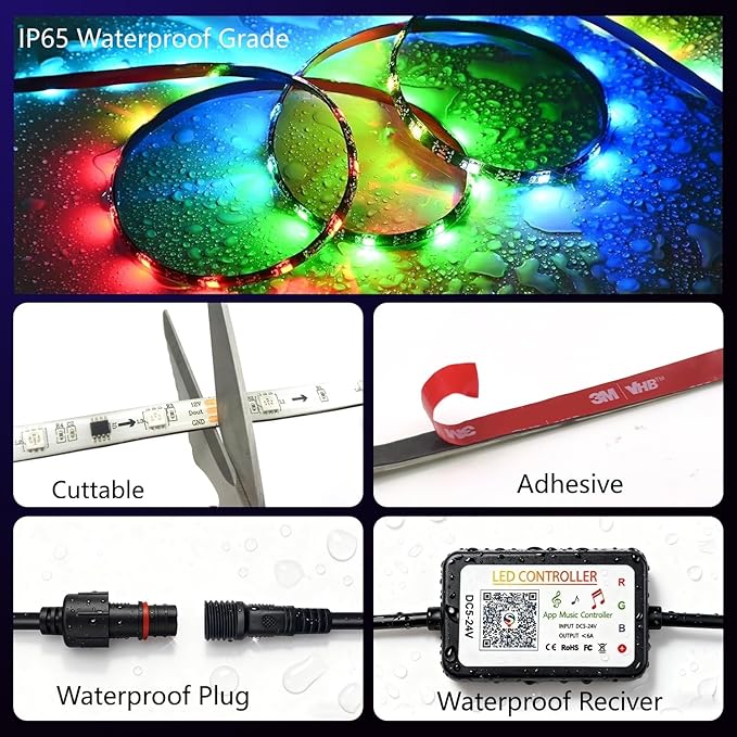 Smart RGB+IC RV Awning Lights, 20FT Dream Color Chasing Camper Awning Lights Strip for RV Canopy, 12V Waterproof APP/Remote RV Underglow Light for Travel, Van, Concession Trailer