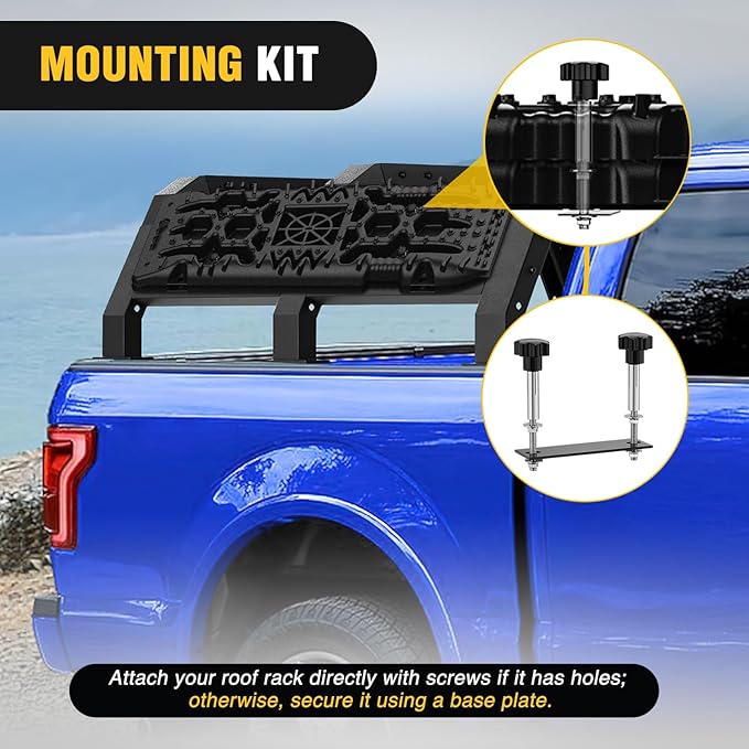 Nilight Recovery Off-Road Traction Boards with Jack Lift Base Emergency Tire Ladder Mats for 4WD 4X4 Mud Sand Snow with 2PCS Mounting kit Carry Bag 2 leashes (Black)