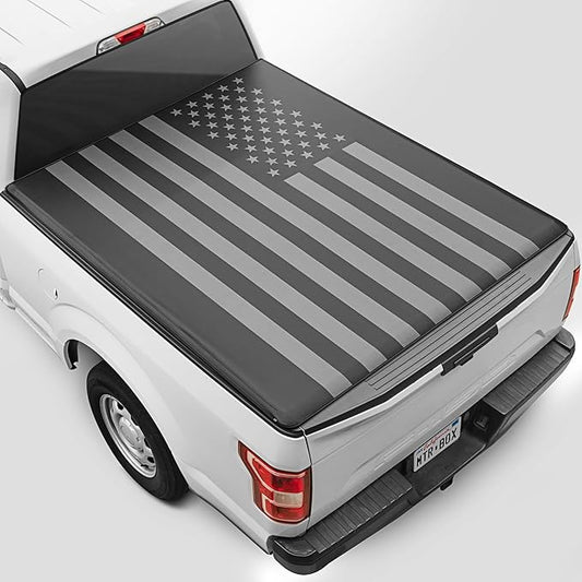 American Flag Tonneau Cover for Ford F-150 2009-2025 for 6.5 ft Bed Length, All-Weather Soft Tri-Fold Truck Bed Cover for Truck Tonneau Cover Black Flag Design