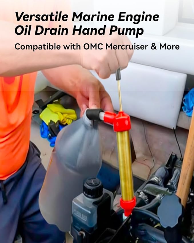 34060-0130 Marine Engine Oil Drain Hand Pump Fit for OMC Mercruiser, Brass Engine Oil Drain Pump Replace 802889A1 802889Q1 (10.25" Long, 1.25" Diameter, 1 Gallon/Minute Output)