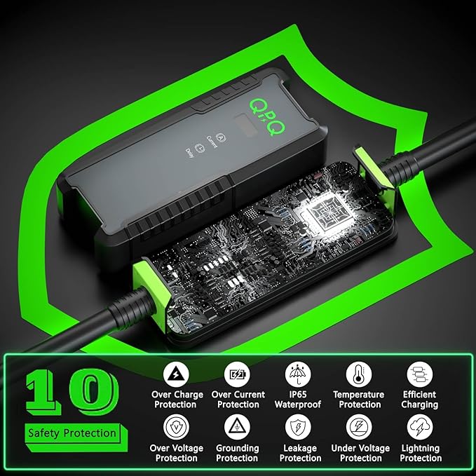QPQ Level 2 EV Charger 40A 240V, Portable Electric Vehicle Charging Stations with Adjustable Current/Timing Delay, J1772 EV Car Charger Level 2 Charger with 21 FT Cable, NEMA 14-50 Plug