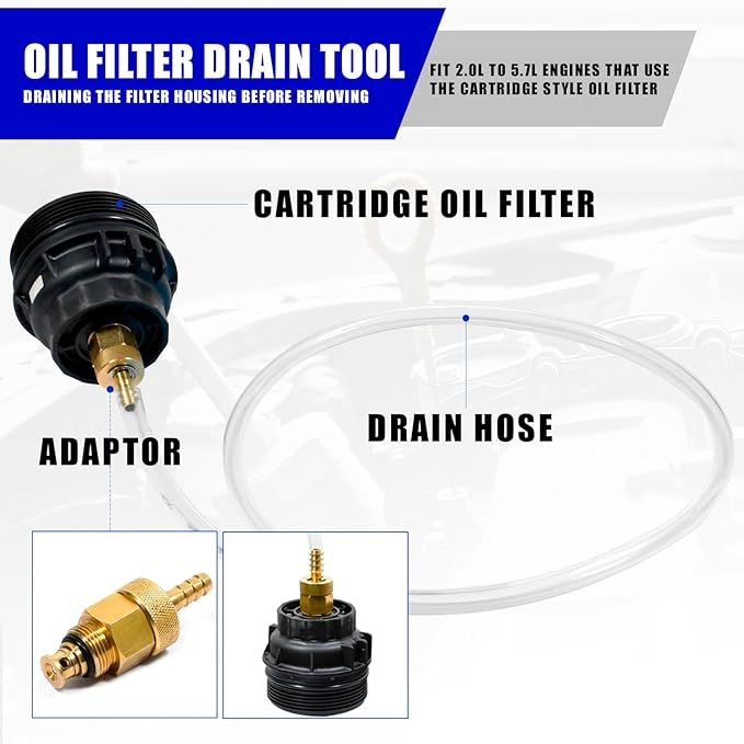 64mm Oil Filter Wrench and Drain Hose for Toyota, Lexus and Scion 2.0-5.7L Engine Cartridge Style Oil Filter Remover Tool