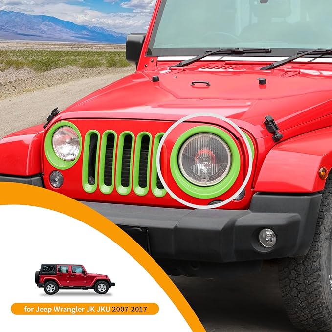 Hoolcar Front Grille Insert Cover & Headlight Bezel Cover Trim Fit for Jeep Wrangler JK JKU 2007-2017, Exterior Accessories, Light Green