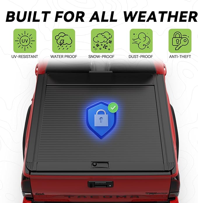 Retractable Hard Truck Bed Tonneau Cover for Toyota Tacoma 2016-2023(5'/60")| Durable, Waterproof, Easy to Install | Enhanced Security & Sleek Design | Aluminum | No Drilling Required (Tacoma16-23)