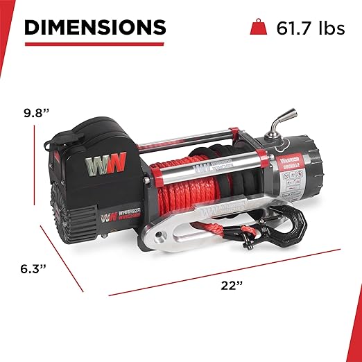 Warrior Winches Samurai 8000 lbs 12V Electric Winch with Synthetic Rope - Powerful Electric Winch for Trucks - 8000 lbs Load Capacity - Wireless Remote Included