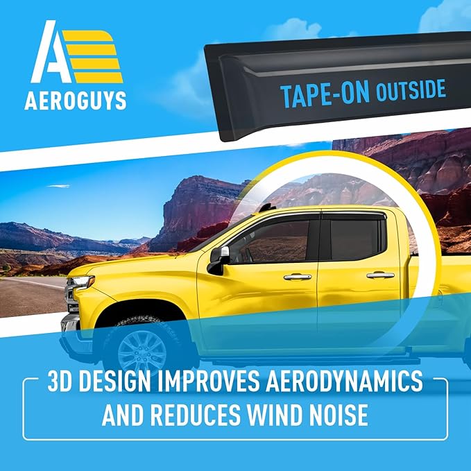 Extra Durable Window Deflectors Tape-On Window Visors Rain Guards Fit for Chevrolet (Chevy) Silverado 1500 2019-2026 Double Cab, Sun Visors, Wind Vent for Shades, Exterior Car Accessories- 4pcs.AG0024