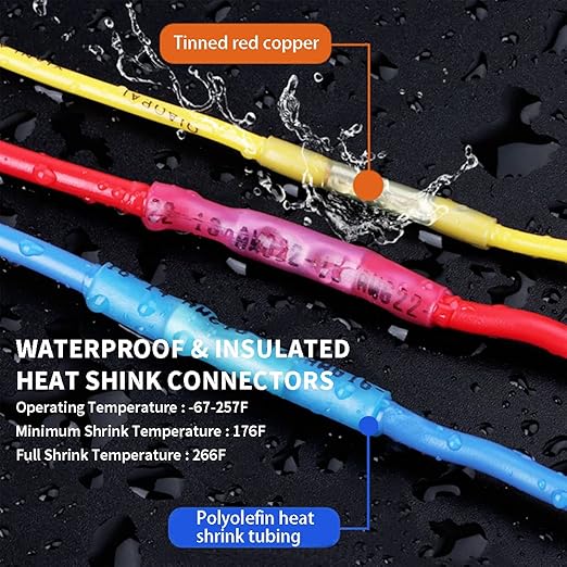1000 Pcs Heat Shrink Butt Connectors, 22-16 AWG Marine Grade Insulated Crimp Wire Connectors, Waterproof Electrical Connectors Butt Splice for Boat Truck Wiring