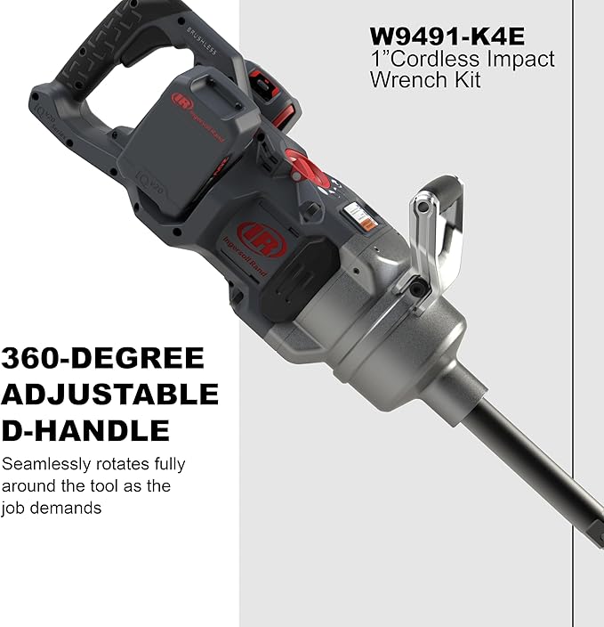 Ingersoll Rand W9491-K4E 1" 20V Cordless Impact Wrench 4-Battery Kit, 2,600 ft-lbs Torque, Friction Ring-Thru-Hole Retainer