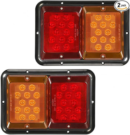 Partsam 2Pcs Double Led Trailer Tail Lights Horizontal Mount Dual Stop Turn Signal Tail Lights 24 LED Surface Mount RV Double Led Taillights RV Double Led Turn Tail Lights 12V IP67 Black Base w Gasket