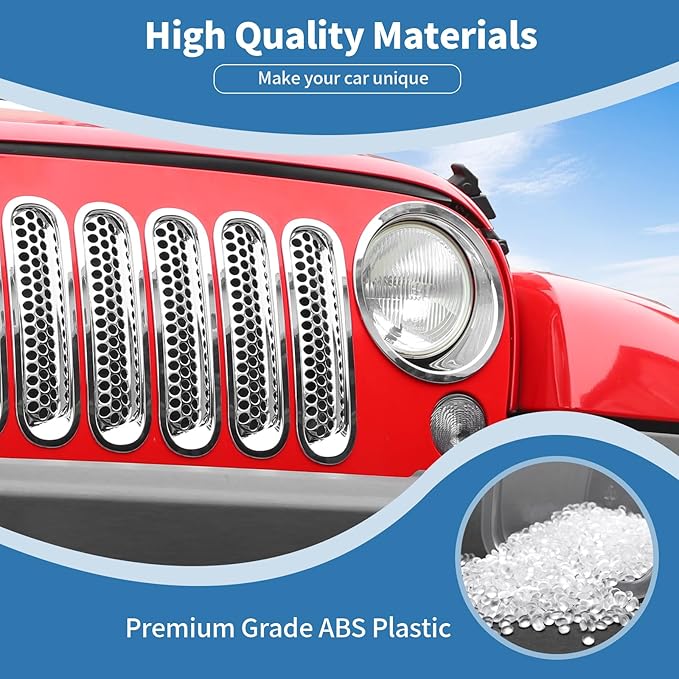 for Jeep JK Front Grille Inserts & Headlight Cover Trim Ring for Jeep Wrangler JK JKU 2007-2017 Chrome Exterior Accessories 9pcs