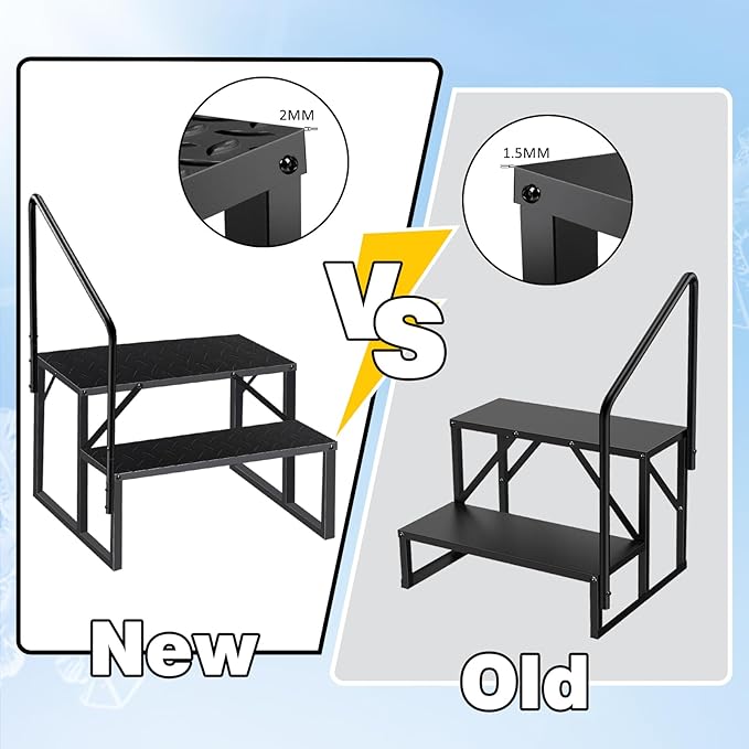 RV Steps with Handrail, 2 Step RV Stairs 660lbs Load Capacity, Heavy Duty Camper Steps with Wide & Anti-Slip Platform, Portable Outdoor Metal Entry Stairs for Hot Tub, Mobile Home, Travel Trailers