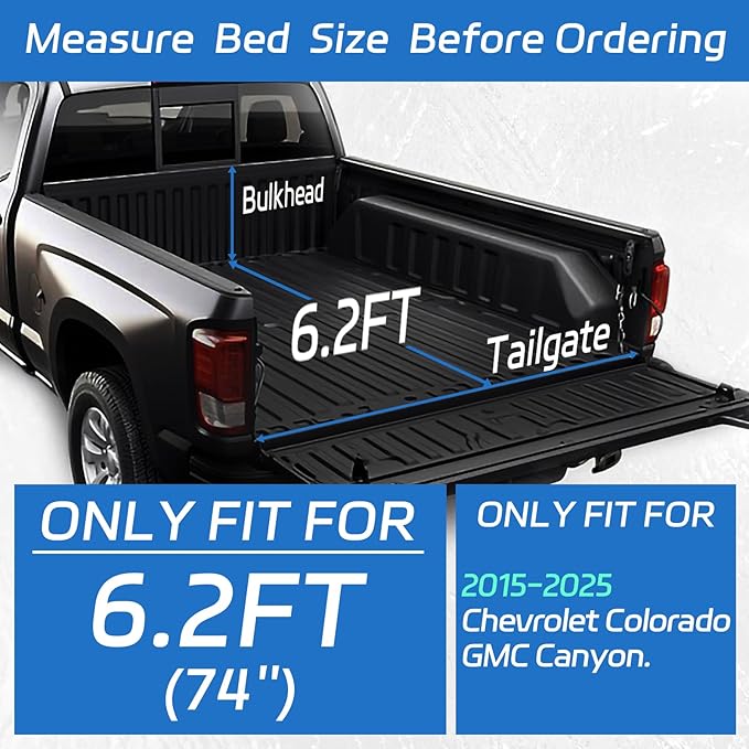 PZ Soft Vinyl Roll Up Truck Bed Tonneau Cover Compatible with 2015-2025 Chevrolet Colorado/GMC Canyon Fleetside 6.2ft(74") Bed