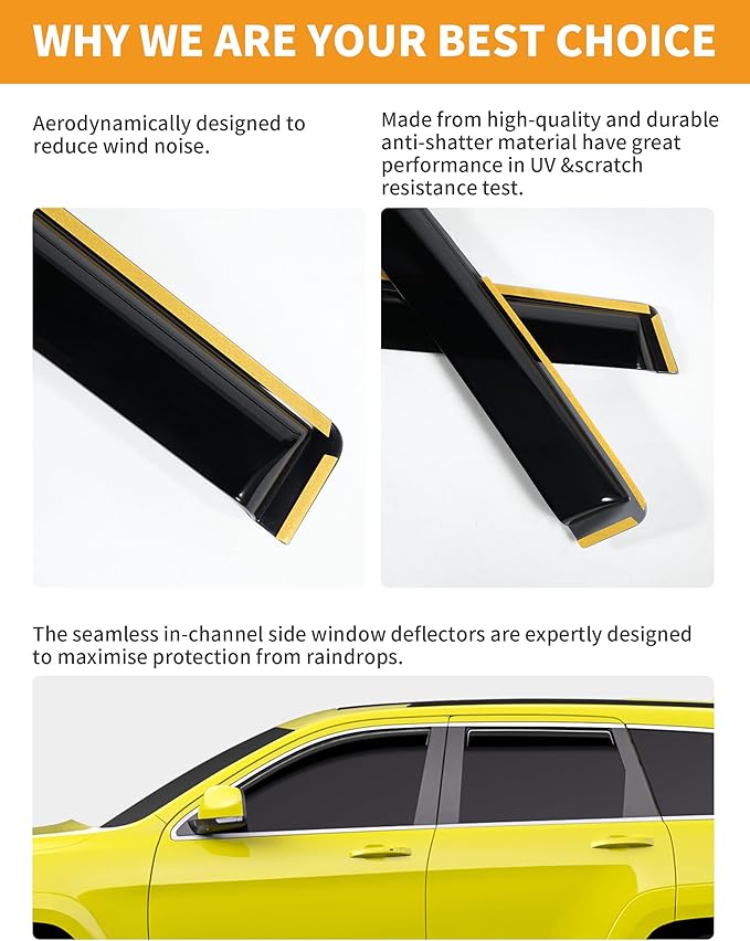 in-Channel Window Rain Guards Fit for Jeep Grand Cherokee 2011-2021 Limited Extra Durable Rain Guards Side Window Visors Deflectors Vent Visors Vent Shades Car Accessories -4 pcs