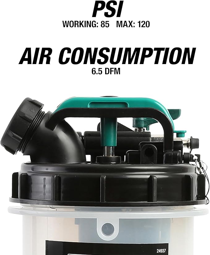 OEMTOOLS 24937 Pneumatic/Manual Fluid Extractor, 1.5 Gallon (6L) Oil Extractor Pump, For Coolant, Transmission, and Power Steering Fluid, 2 Dipstick Adapters, 5ft Hose