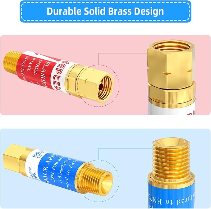 AGPTEK Oxygen Acetylene Flashback Arrestors Set Regulator End 9/16-18 Threads B Size