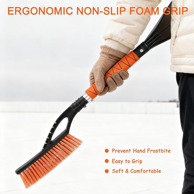 27" Detachable Aluminum Snow Brush & Ice Scraper for Car Windshield - Ergonomic Foam Grip, Suitable for Cars, Trucks, SUV Windshields & Windows, Winter Car Essential Tool