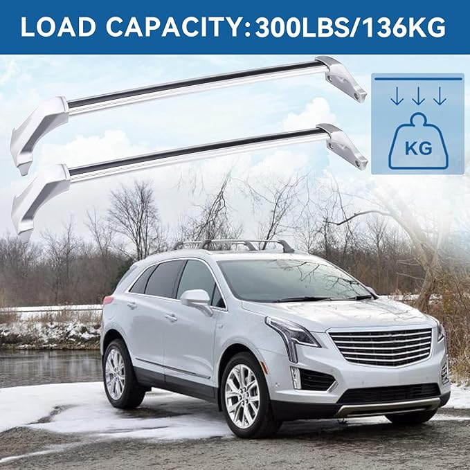 300Lbs Roof Rack Crossbars Compatible with Cadillac XT5 2017 2018 2019 2020 2021 2022 2023 2024 2025, Aluminum Cross Bar for Rooftop Cargo Carrier Luggage Kayak Bicycles Snowboard
