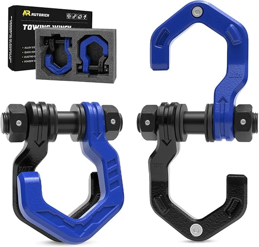 D Ring Shackles, 3/4" Separate Shackles with 7/8" Pin, Heavy Duty Recovery Shackle 57320lbs Break Strength, 4x4 Off-Road Recovery Towing Winch Shackles for Trucks, Black Blue 2-Pack