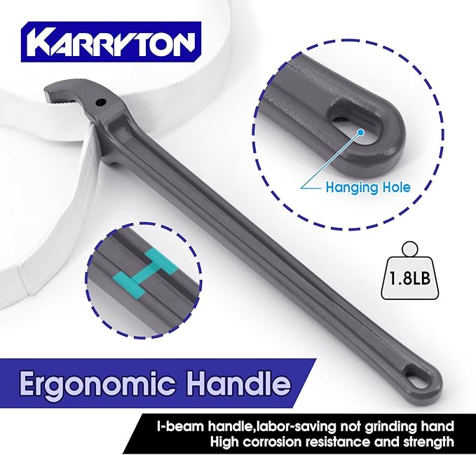 18 Inch Strap Wrench, Aluminum Handle w/ 48" Long Nylon Strap for 12” Max OD Capacity – Heavy-Duty Oil Filter Wrench for Round, Slippery, Odd-Shaped Objects