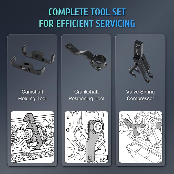 Orion Motor Tech Camshaft Holding Tool Kit with Valve Spring Compressor, Crankshaft Positioning Tool, 4pc Camshaft Alignment Timing Tool Set Compatible with Ford 4.6L 5.4L 6.8L 2V 4V Engines