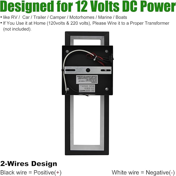 2Packs 12V RV Reading Lamp, RV Interior Vanity Lighting with Switch, 10W, Matte Black Metal Finished with Acrylic Lens, RV Wall Mount Interior Light for Boat, Camper, Truck, Trailer, Caravan