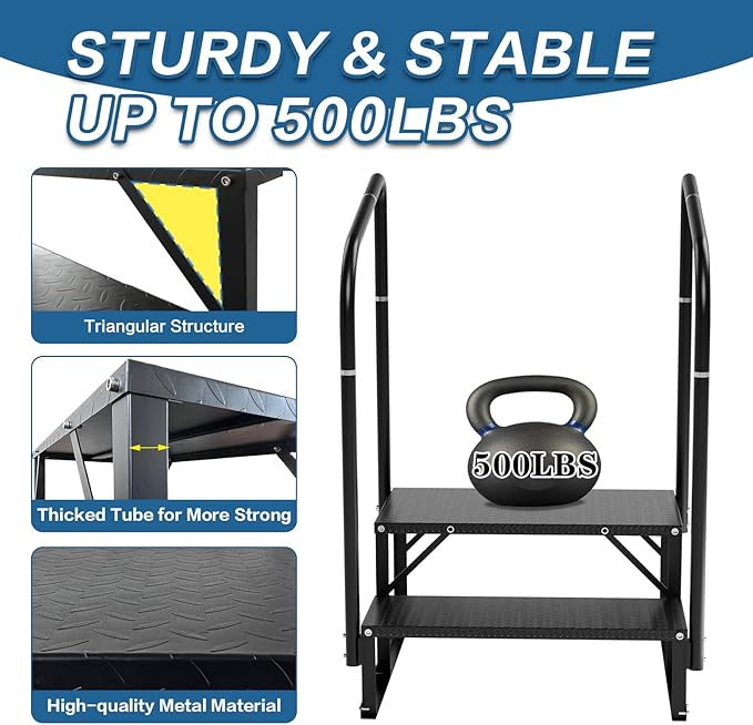 RV Steps, 2-Steps RV Stairs with Handrail Hot Tub Steps Camper Steps, Non-Slip Steps Outdoor Stairs for RV, Trailer, Mobile Home Stairs, Outdoor Spa