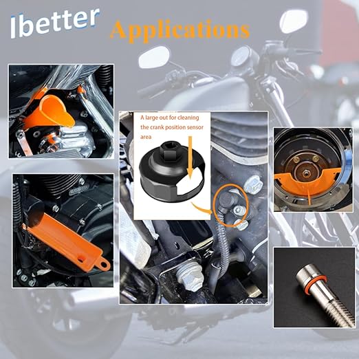 Oil Change Kit for Harley, Oil Filter Wrench,Crankcase Fill Tool,Primary Case Oil Funnel,Drip-Free Oil Filter Funnel Set, 10 O-Rings, for Harley Davidson Accessories