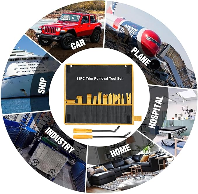 GOOACC 13PCS Nylon Trim Removal Tool Set for Bumper Fastener Rivet Clips Car Door Clip Panel Audio Video Dashboard Dismantle Yellow