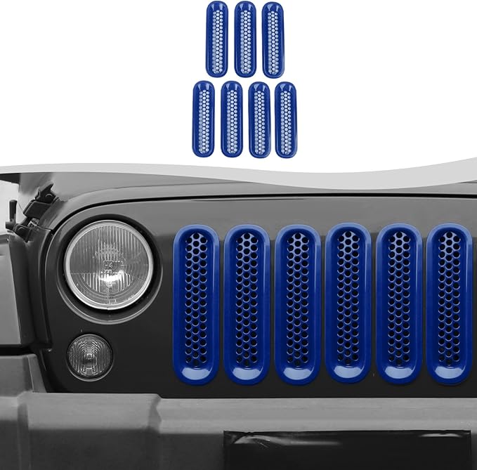 Mesh Grill Insert Grille Inserts Cover Fit for 2007-2018 Jeep Wrangler JK JKU(Blue)