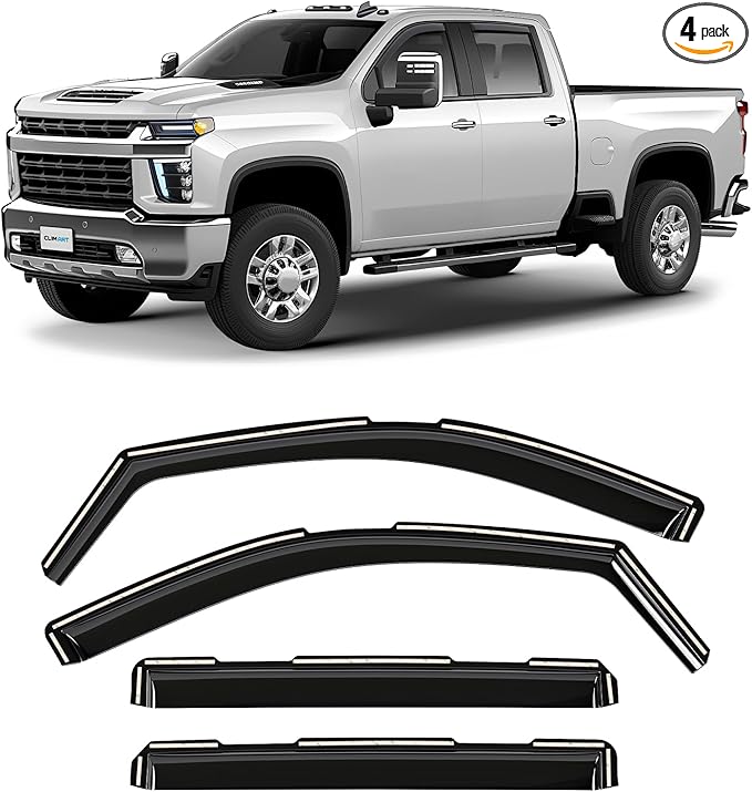 CLIM ART in-Channel Incredibly Durable Rain Guards for Chevy Silverado/Sierra 2500HD/3500HD 2020-2026 Crew Cab, Original Window Deflectors, Vent Window Visors, Vent Deflector, 4 pcs. - 620178