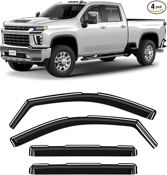 CLIM ART in-Channel Incredibly Durable Rain Guards for Chevy Silverado/Sierra 2500HD/3500HD 2020-2026 Crew Cab, Original Window Deflectors, Vent Window Visors, Vent Deflector, 4 pcs. - 620178