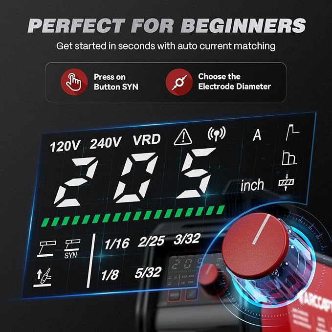 ARCCAPTAIN iControl ARC205 Pro Stick Welder with Lift TIG Torch, [APP Control] 205Amp ARC/Lift TIG Welding Machine, Large LED Display, IGBT Inverter 120V/240V MMA Welder with Hot Start, Arc force