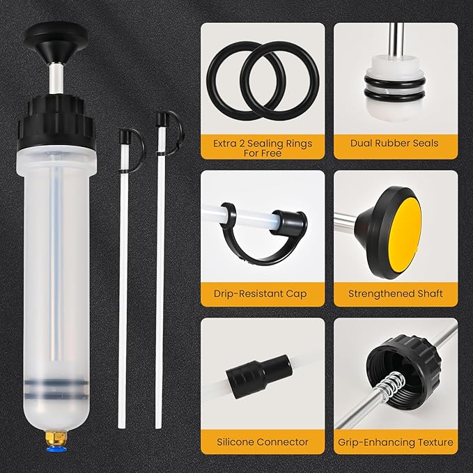 200CC Automotive Fluid Extractor Pump, Premium Manual Extraction & Fill Pump with 2 Hoses, Oil Syringe with Powerful Suction, Fluid Oil Change Evacuator