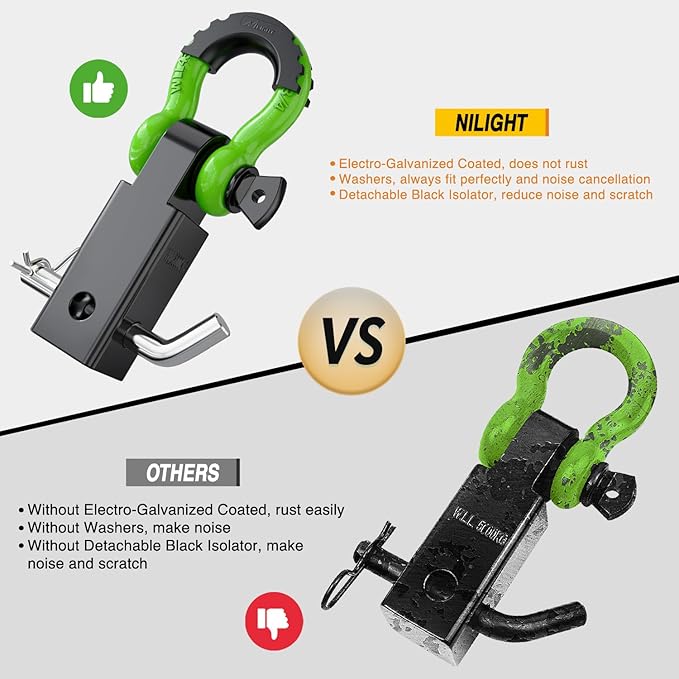 Nilight Shackle Hitch Receiver 2Inch 45000 LBs Breaking Strength 3/4" D Ring Shackle w/Trailer Hitch Pin Heavy Duty Solid Recovery Towing Kit for Trucks Jeeps Off-Road