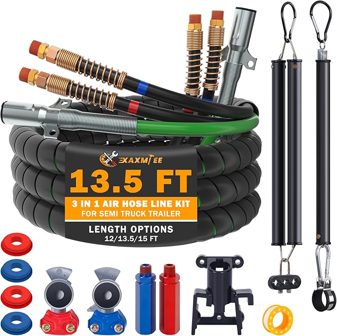 13.5 FT Semi Truck Air Lines Kit with 2 Pcs Tender Spring Kit and Glad Hands with Gladhand Holder & Handles 3IN1 Trailer Cord and Air Hoses Kit for Truck Trailer Tractor