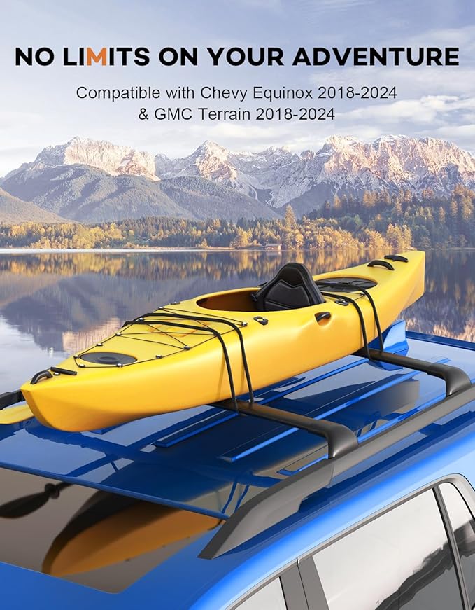 220lbs Roof Rack Cross Bars Compatible with Chevy Chevrolet Equinox 2018-2024 & GMC Terrain 2018-2024, Heavy Duty All-Metal Aluminum Roof Rails Crossbars Cargo Canoe Black Luggage